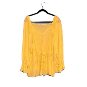Cato Sunny Yellow Blouse Lightweight Long Sleeve Cute Tie Waist Size 18/20W 1X